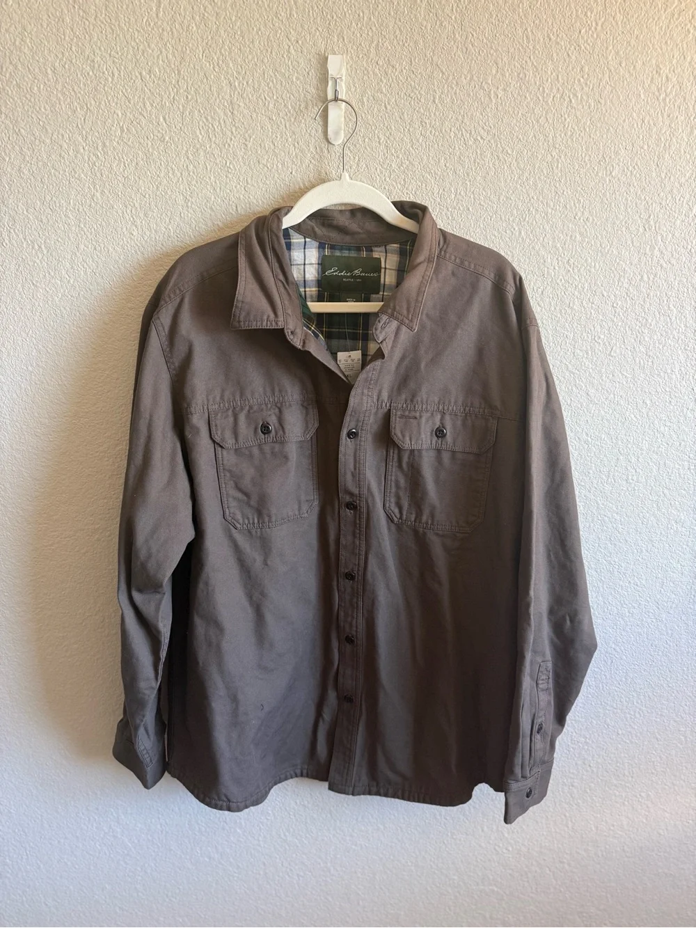 NWT Eddie Bauer Shirt Jacket Olive Green Button-Front Utility Cotton Size XL